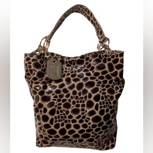 Patent Leather Giraffe-Print Bucket Bag